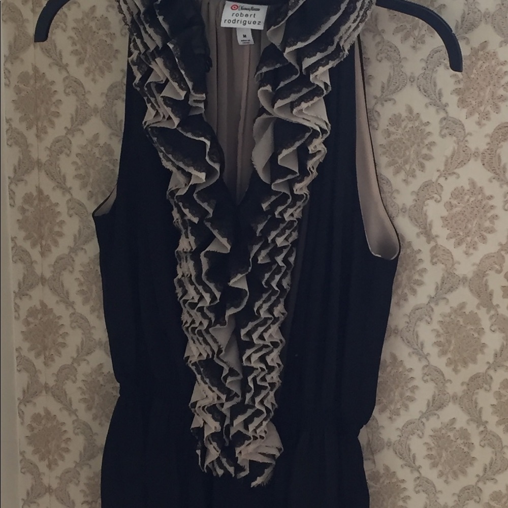 Robert Rodriguez nude lined black ruffle bib top
